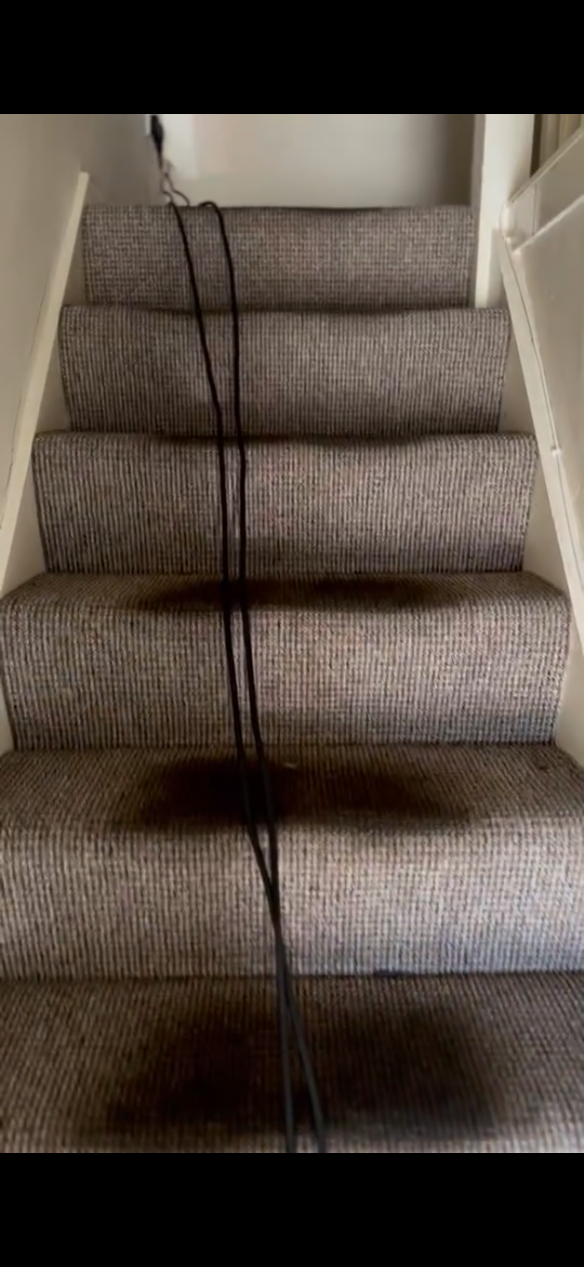 Dirty stained staircase carpet before cleaning Bradford